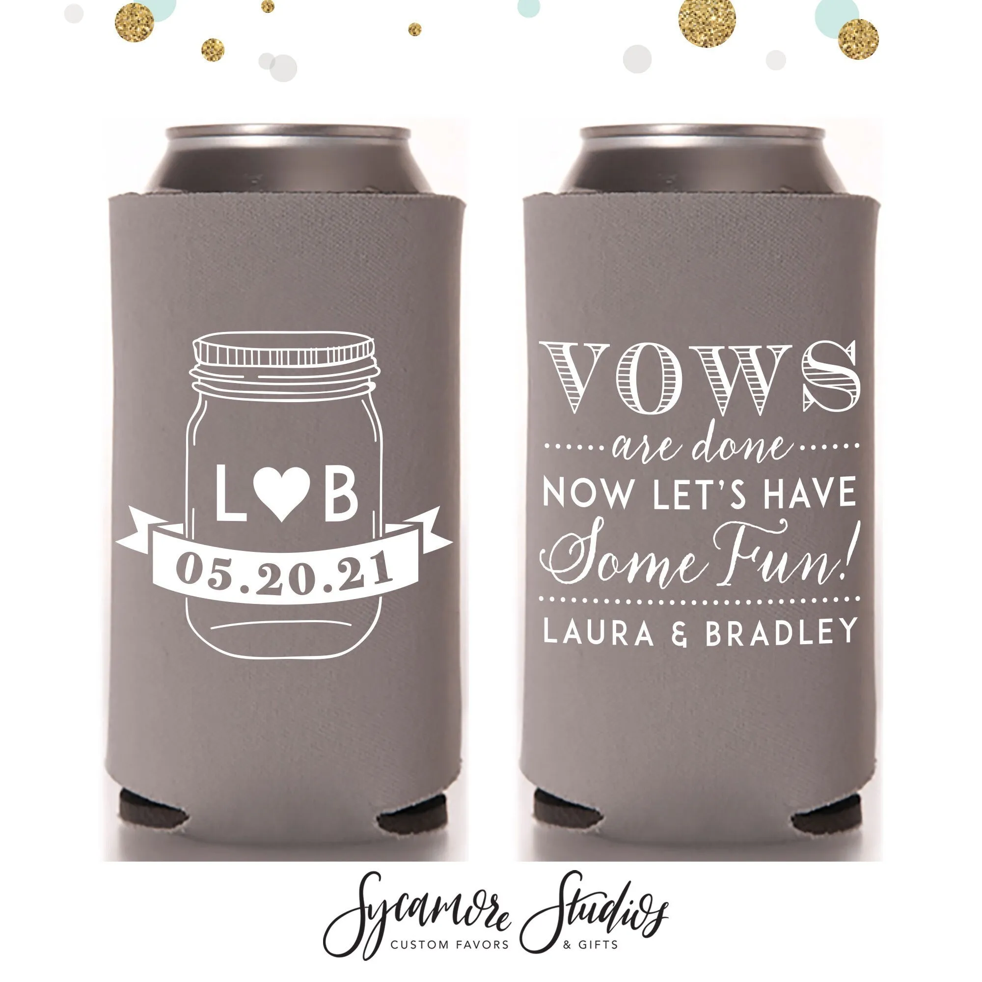 Slim 12oz Wedding Can Cooler #5S - Mason Jar