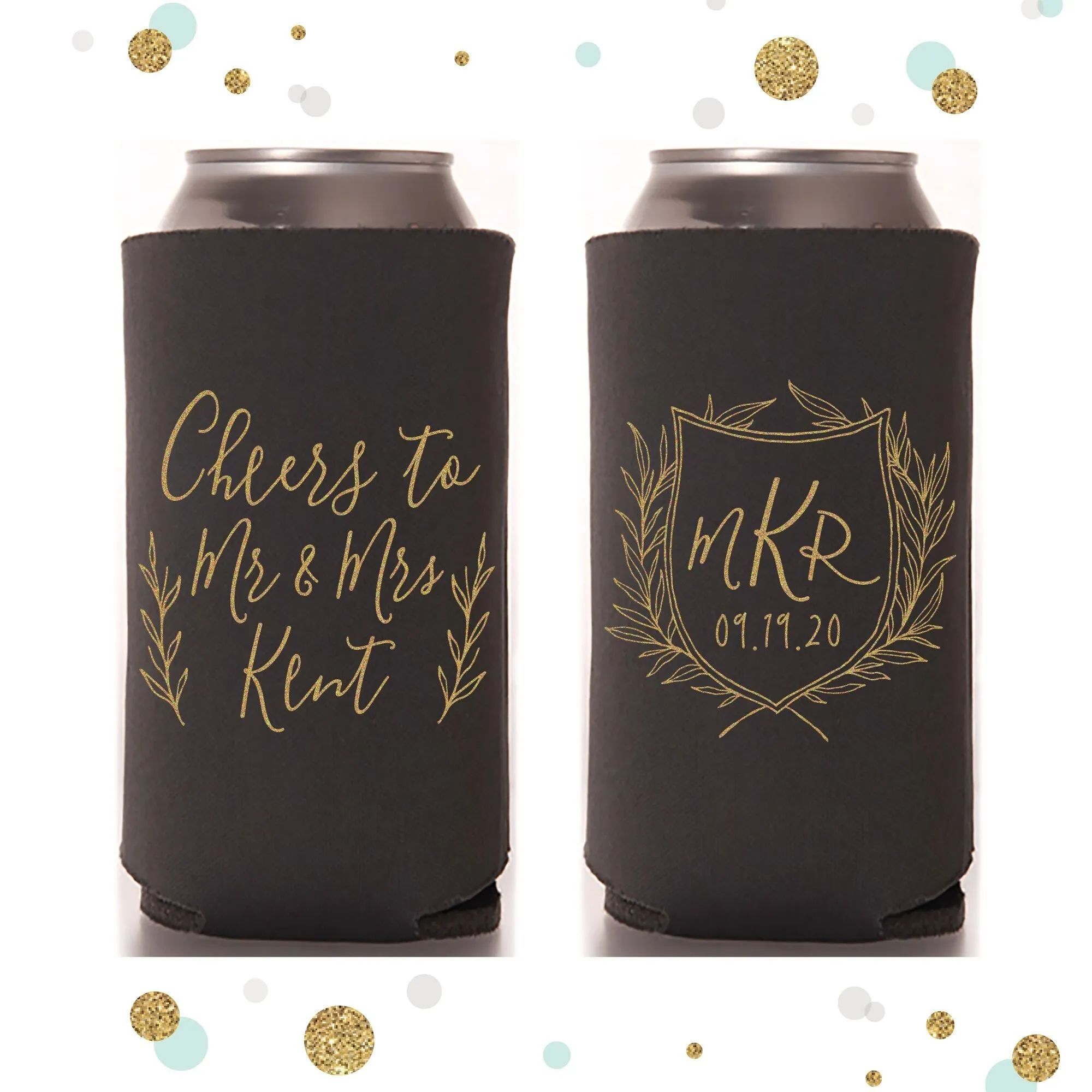 Slim 12oz Wedding Can Cooler #96S - Monogram Crest