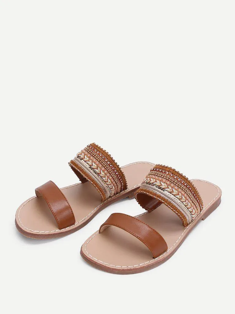 Tribal Embellished Flat Sandals