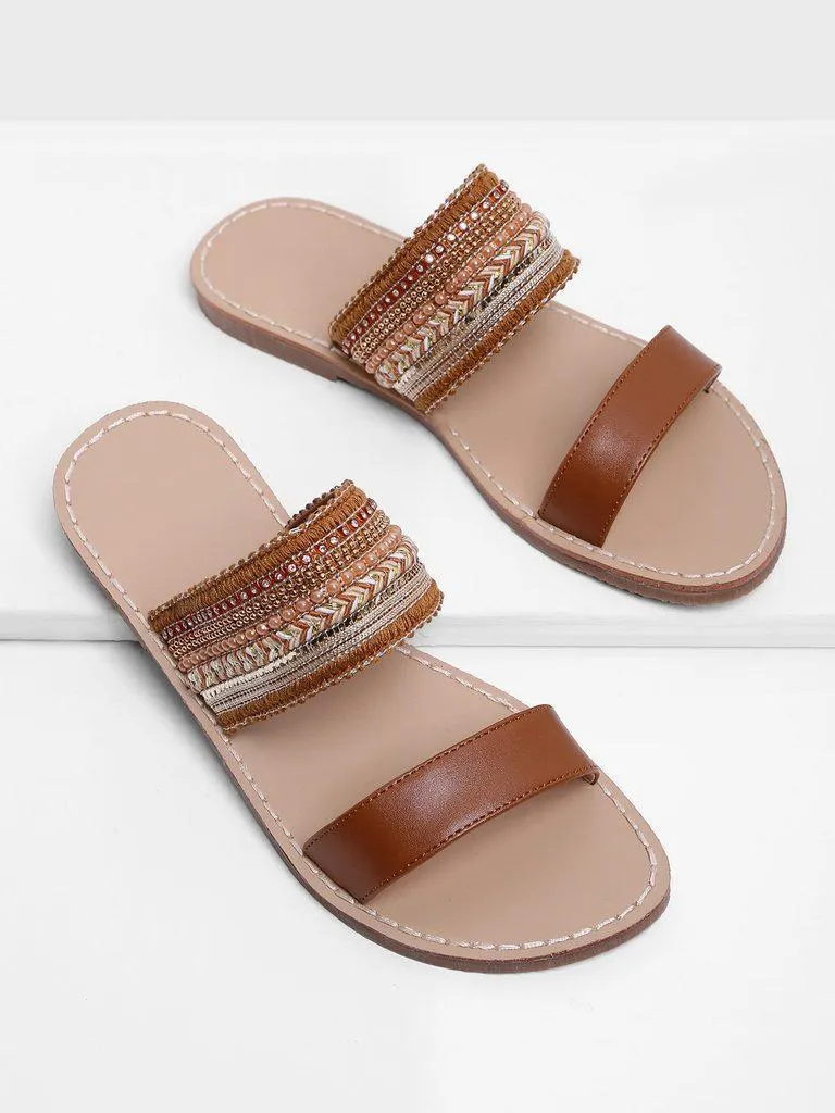 Tribal Embellished Flat Sandals