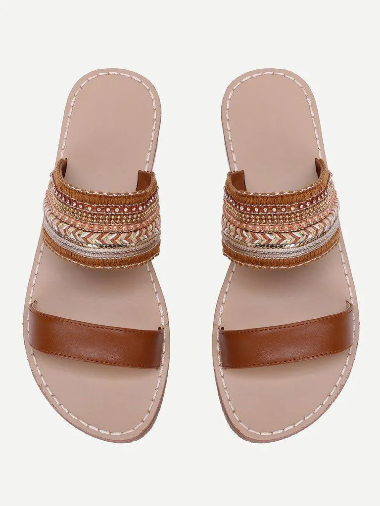 Tribal Embellished Flat Sandals