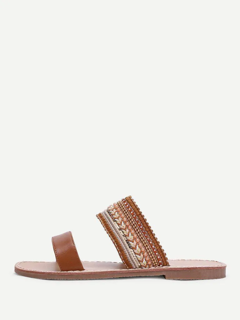 Tribal Embellished Flat Sandals