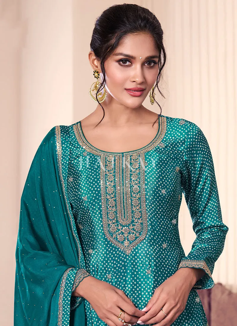 Turquoise Embroidery Pakistani Style Suit
