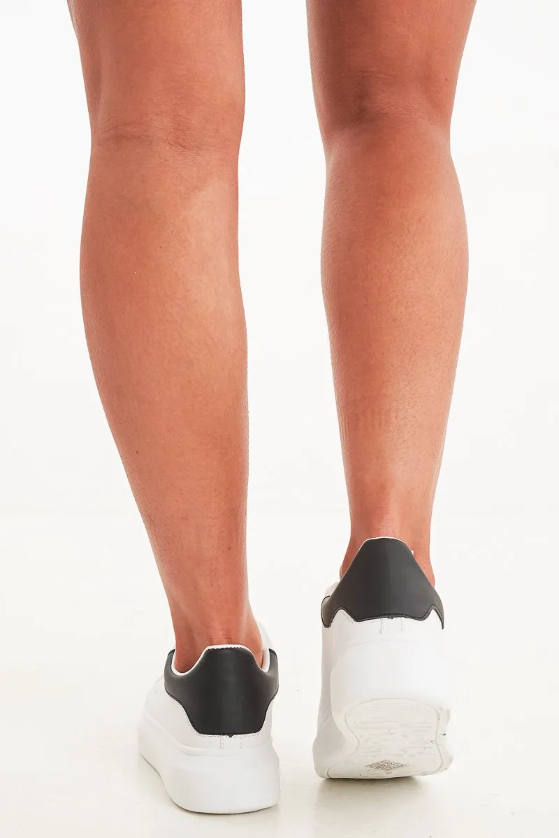 White Black Faux Suede Insert Chunky Sole Trainers - Yuki